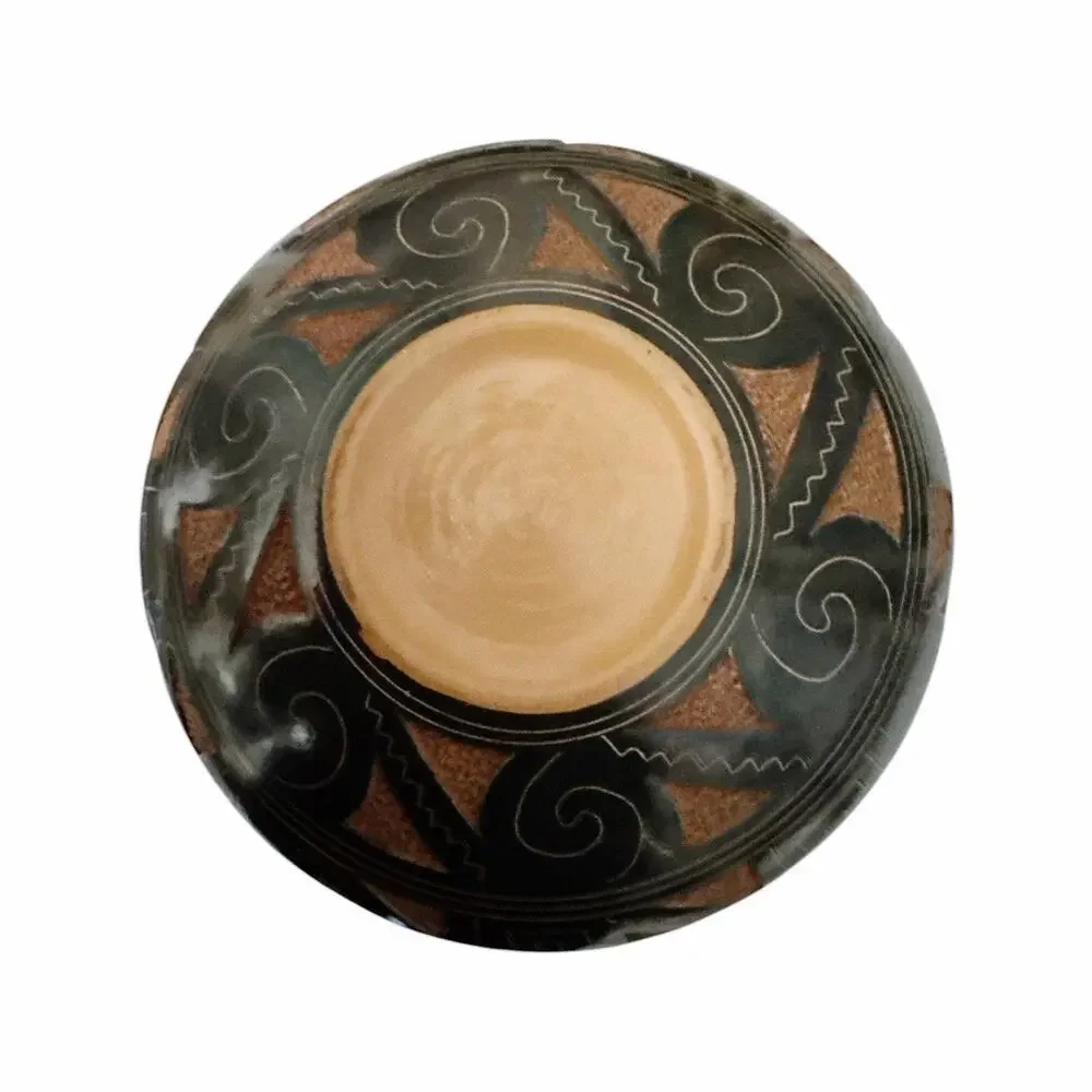 Vintage Hand Carved South American Brown Tan Pottery Vase